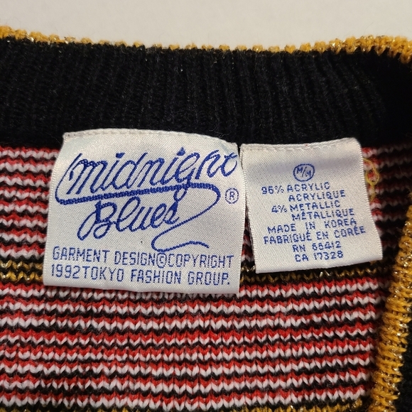 VTG Midnight Blues Metallic Plaid V Neck Sweater MED 90's Academia Relaxed Retro - Picture 8 of 10